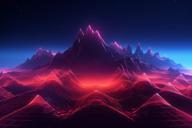 A colorful mountain with a red and purple background.