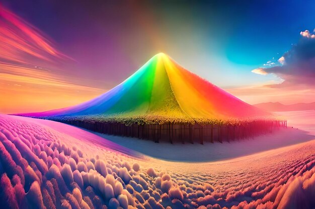 Foto una montagna colorata con sopra la parola arcobaleno