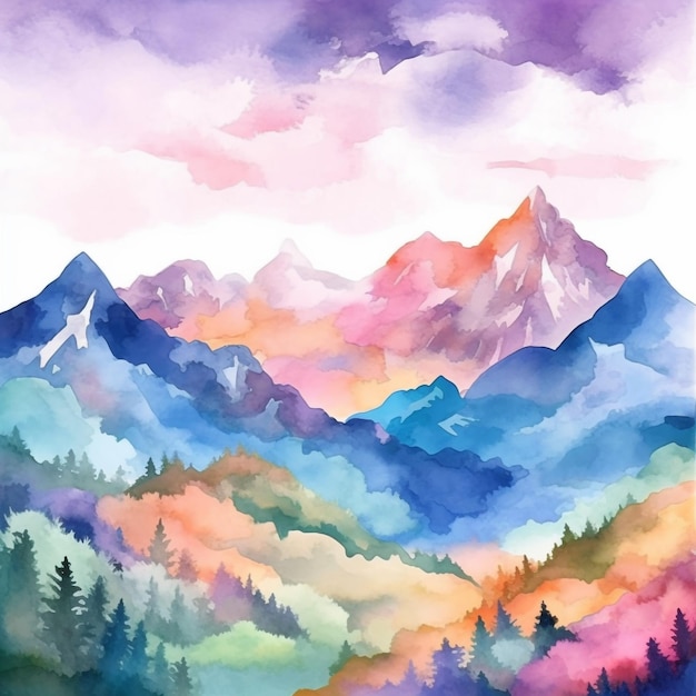 Colorful mountains in the clouds by cascades