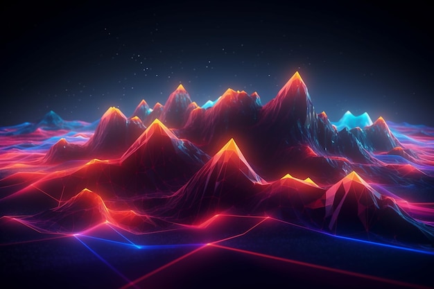 Colorful mountains in the night sky