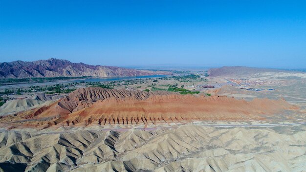 カラフルな山々虹色の山々空撮張掖国立ジオパーク甘粛省中国