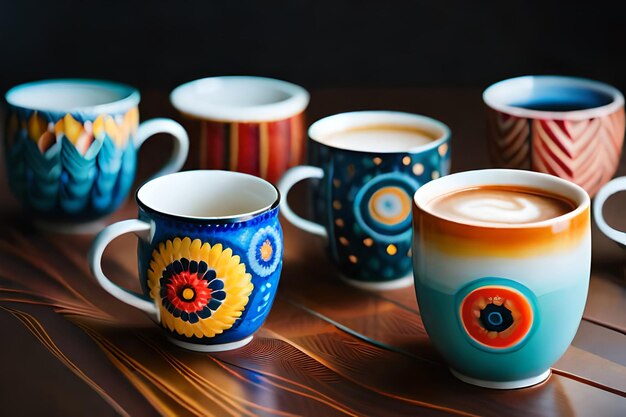 a colorful mug with a design on it