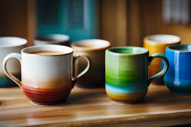 a colorful mug with the word coffee on it