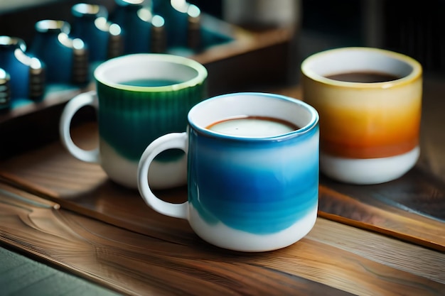 a colorful mug with the word coffee on it