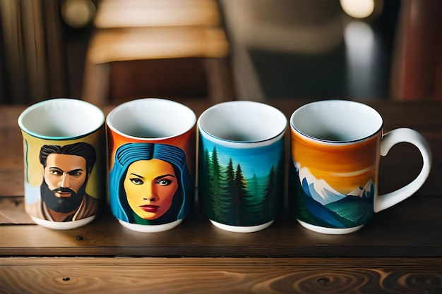 colorful mugs with the mountains on them