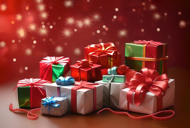 Colorful multicolored Christmas gift boxes Merry Christmas and Happy New Year AI generated content