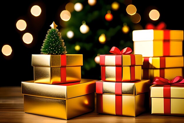 Colorful multicolored Christmas gift boxes Merry Christmas and Happy New Year AI generated content