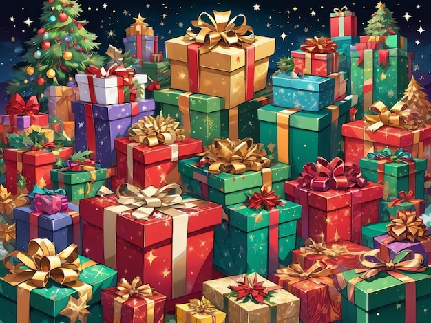 Красочные разноцветные подарочные коробки День подарков С Рождеством и Новым годом Праздничный день подарков