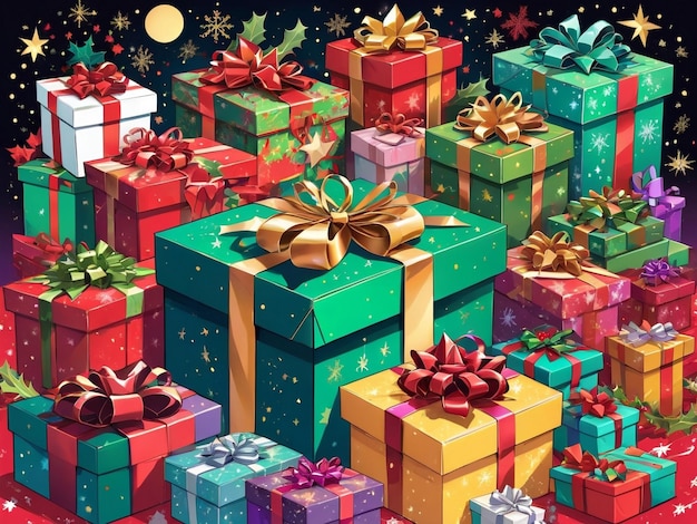 Красочные разноцветные подарочные коробки День подарков С Рождеством и Новым годом Праздничный день подарков