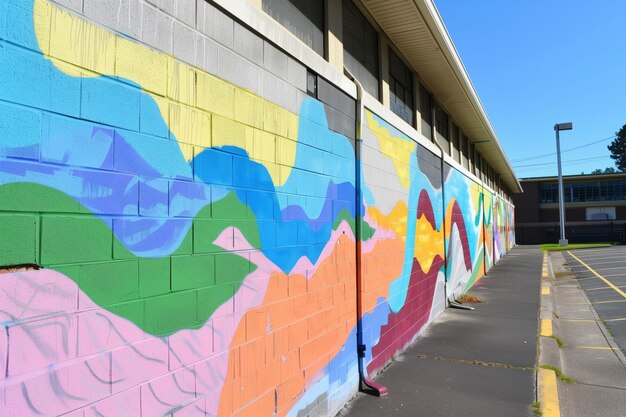 Photo colorful mural painted on side of a school building wall