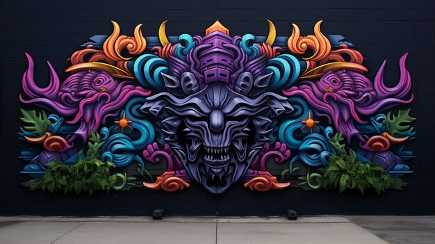 a colorful mural of a skull and the word evil on the wall