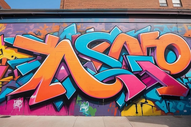 A colorful mural with the word graffiti on it