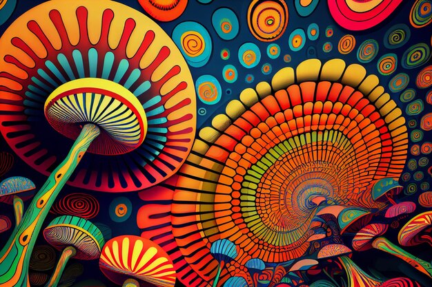 Colorful mushroom illustration psychedelic background