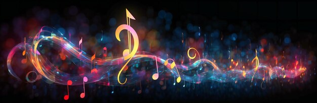 colorful music notes against dark background