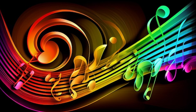 Colorful music notes on a black background