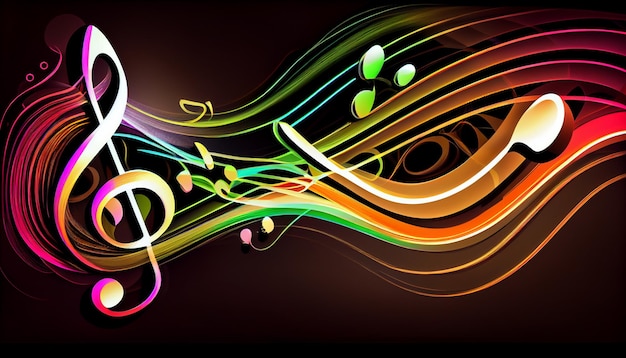 Colorful music notes on a black background