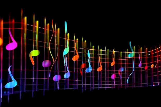 Photo colorful music notes on a black background