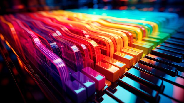 Photo colorful music notes in piano close