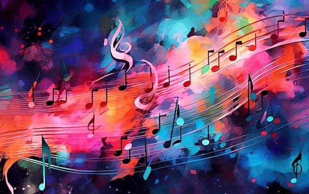 A colorful music poster with music notes on it.