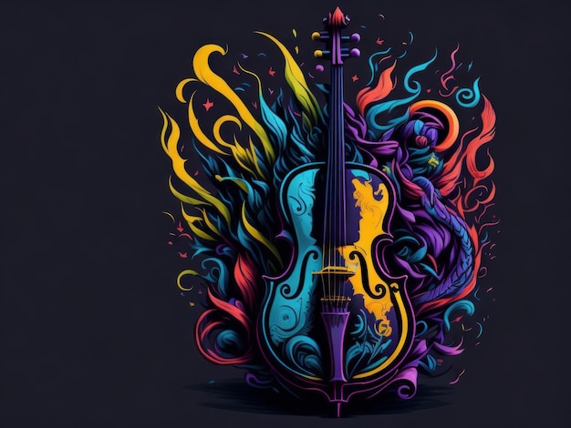 Colorful musical instruments with floral wavy motives Ai generated