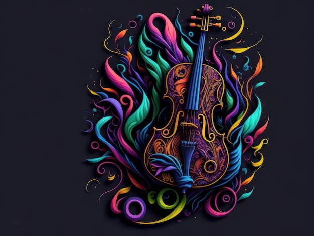 Colorful musical instruments with floral wavy motives Ai generated