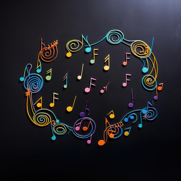 colorful musical note supplies on the blackboard