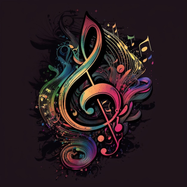 A colorful musical note with a black background