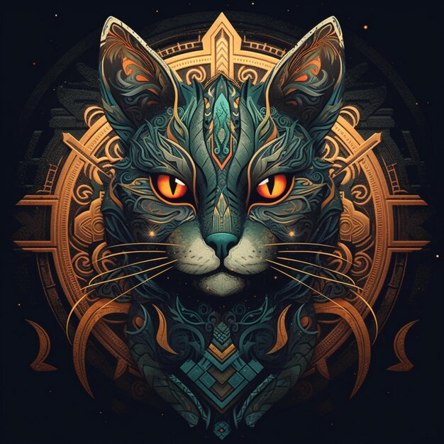 Photo a colorful and mysterious illustration of a cat