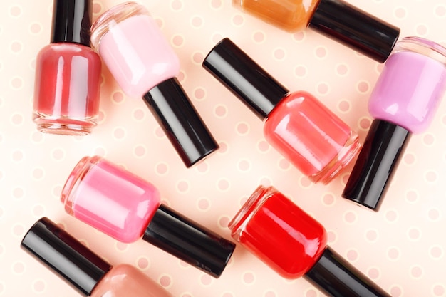 colorful nail polishes closeup