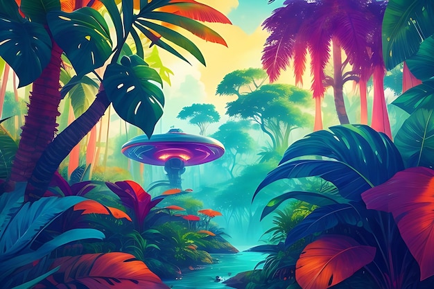 Colorful nature futuristic jungle background