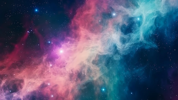 A colorful nebula with stars in the background