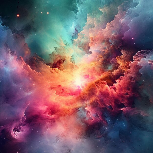 A colorful nebula with the words