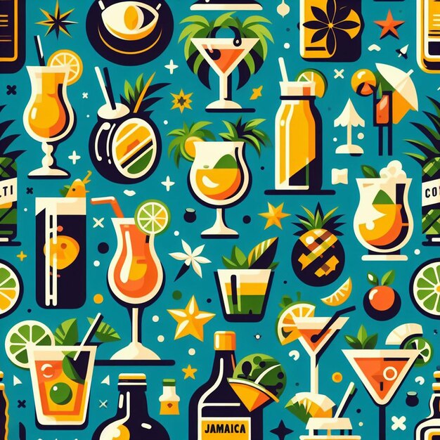 Colorful neon cocktai cocktails pattern texture seamless vector art tropical caribbean exotic