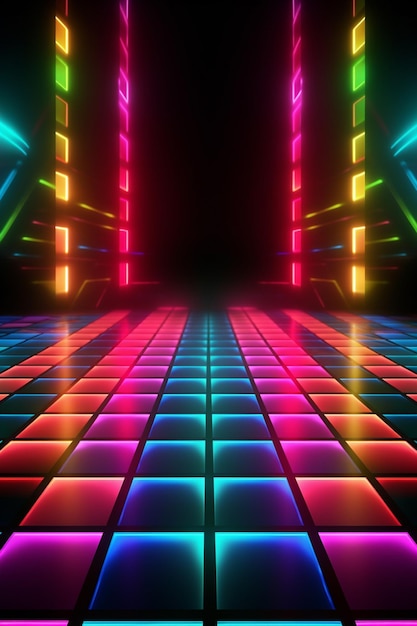 A colorful neon dance floor with squares and squares generative ai