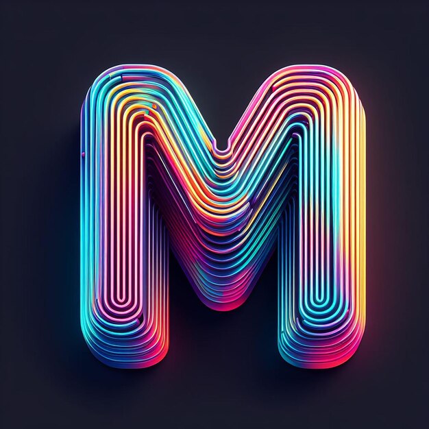 Foto una lettera a neon colorata m è illuminata da una luce colorata