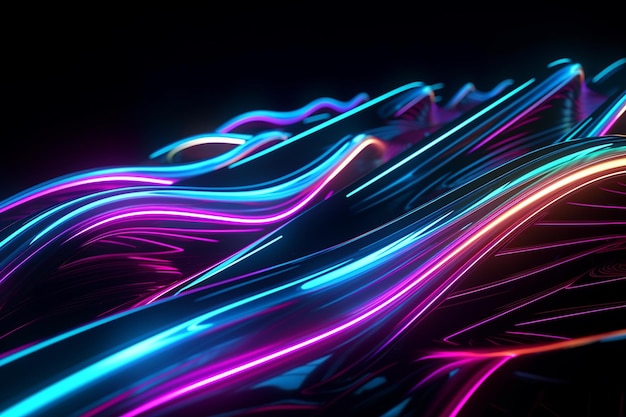 A colorful neon light pattern is shown on a black background.