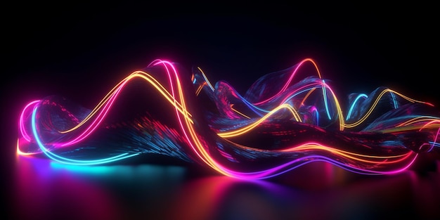 A colorful neon light swirls on a black background