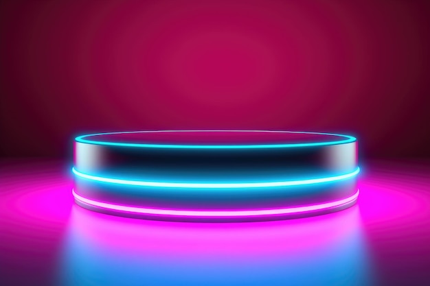 Colorful neon lights podium for product display Generative AI