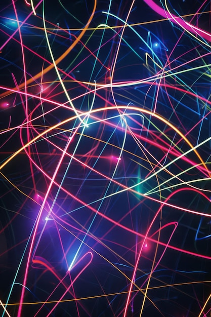 Красочные неоновые линии на темном фоне Яркие и динамичные визуальные эффекты Футуристическая концепция