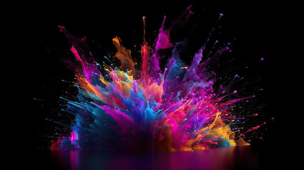 La luce magica al neon colorata ha schizzato il concetto di esplosione disordinata ia generativa