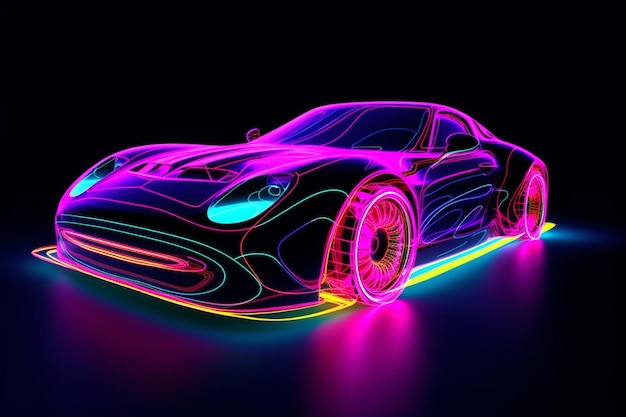 Photo a colorful neon painting of a car neon car with neon lights on it