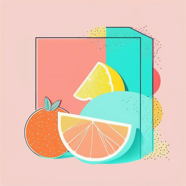 Photo colorful neon pastel fruits simple geometric shapes minimalism