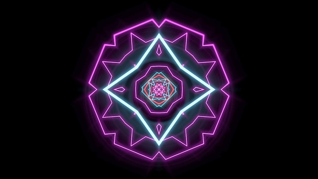 Colorful neon purple geometric shape in space