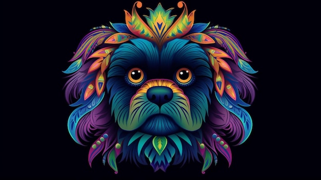 colorful neon style pekingese dog head illustration onGenerative AI