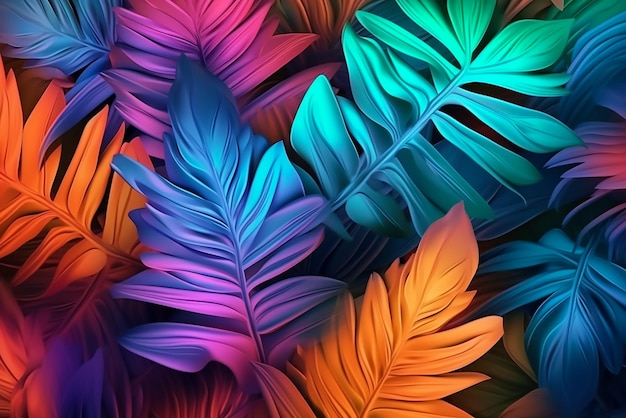 Colorful neon tropical leaves