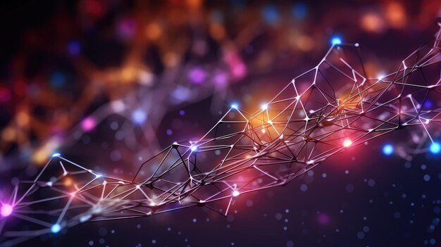 Colorful neuron dots and lines technology background material