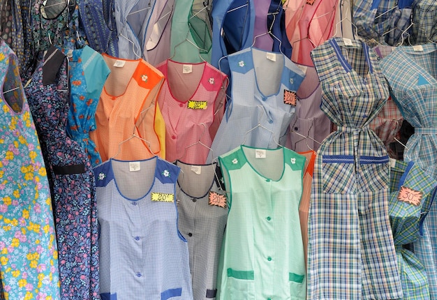 Colorful nightdresses at market stall