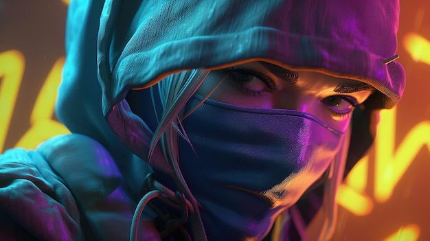 Colorful ninja digital art illustration Generative AI