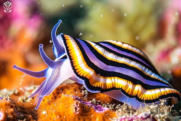 Foto un nudibranco colorato che striscia su una barriera corallina