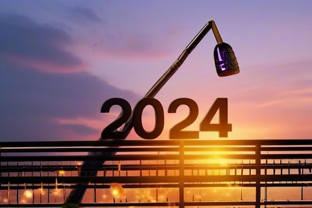カラフルな数字2024 デザインの背景とXmas Bauble ライトエフェクト